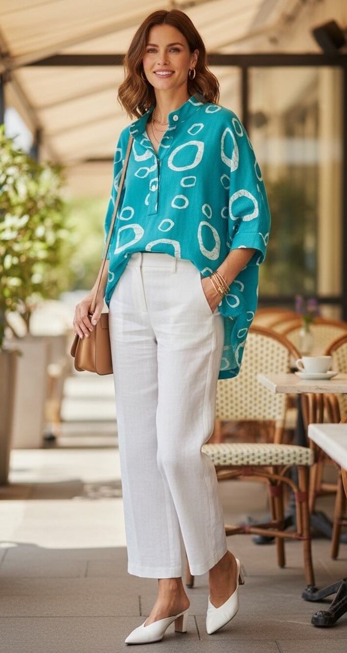 Parsley & Sage Size 2X Turquoise Popover Tunic Top Abstract Circle Lagenlook